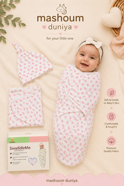 Strawberry Print Swaddle Wrap & Cap Set