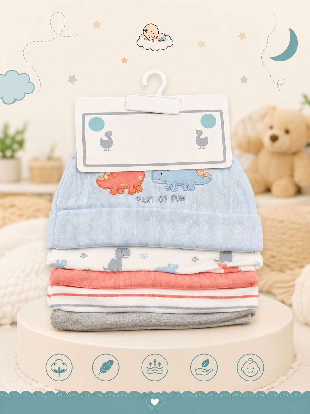 Pack of 5 Baby Caps – Soft Comfort for Your Little One
