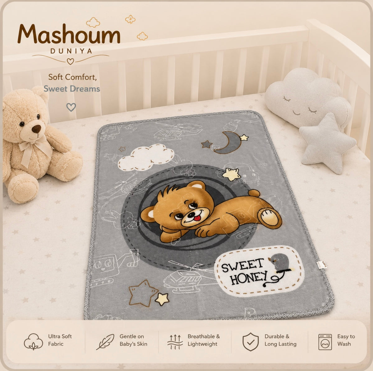 Sweet honey Baby Blanket - Grey