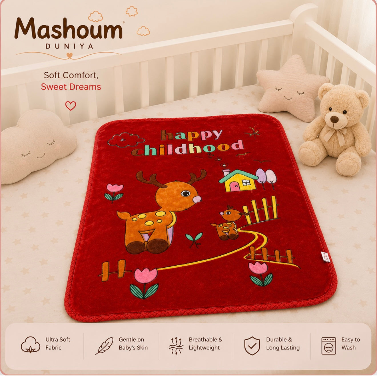 Happy childhood baby blanket- Red